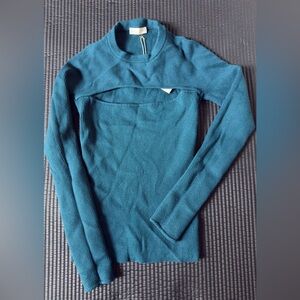 Ramy Brook Alice Teal Cutout ribbed Knit Top Sz S